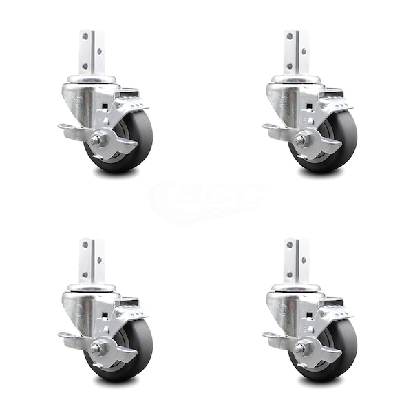 3 Inch Thermoplastic Rubber Swivel 7/8 Inch Square Stem Caster Set with Brake